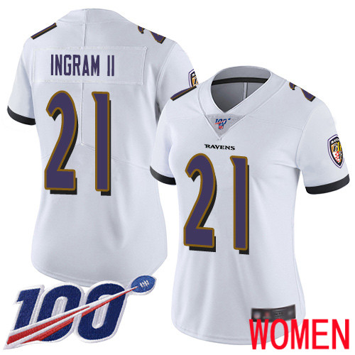 Baltimore Ravens Limited White Women Mark Ingram II Road Jersey NFL Football 21 100th Season Vapor Untouchable